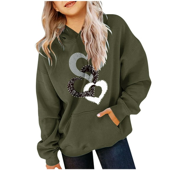 SGFCWSX Graphic Hoodies for Girls Fleece Oversized Sweatshirt Kids with Pockets Top Army Green Size 3-4T