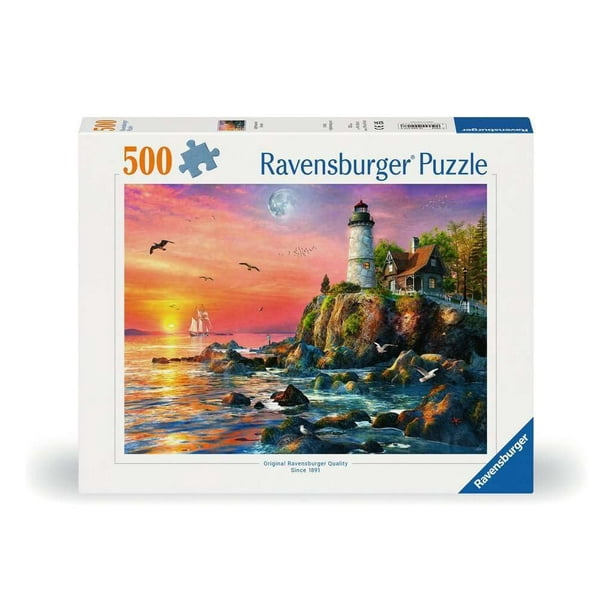 Rompecabezas Faro de Ravensburger al atardecer, 500 piezas