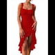thumbnail image 3 of Vestido Midi Ajustado Fruncido para Mujer, Escote Cuadrado, Sin Mangas, Bajo con Volantes, Vestido de Fiesta para Discoteca, Rojo M, 3 of 8