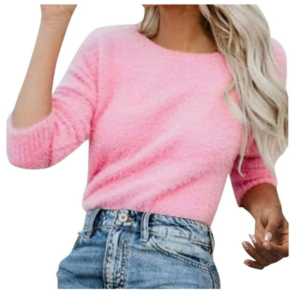 HCURIBAD Soft Sweaters for Women Clearance! Fuzzy Sweater for Women Cowl Neck Long Sleeve Sweaters Women's Fashionable Loose Fuzzy Jumper Sweater Pullovers, Mohair Sweater for Women Pink M