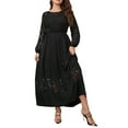 thumbnail image 4 of KVMeteor Womens Plus Size Lace Spliced Long Sleeve Cocktail Party A-Line Dress, 4 of 6