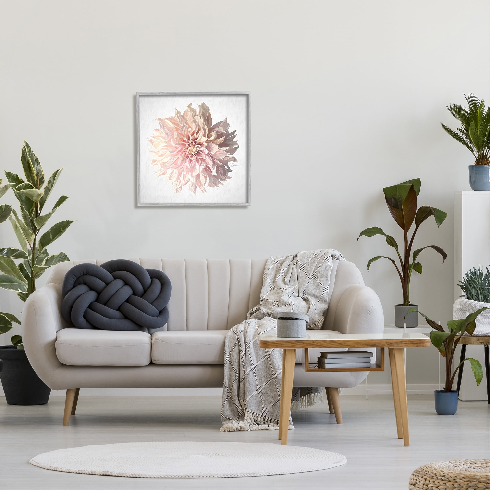 Stupell Industries Abstract Dahlia Flower Blossom Pink Sunlit Petals Painting Gray Framed Art Print Wall Art, Design by Michele Norman