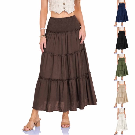 Fewfanhot Skirts for Women Trendy Summer Long Flowy Renaissance Skirt with Pockets - Boho High Waist A-Line Maxi Skirt