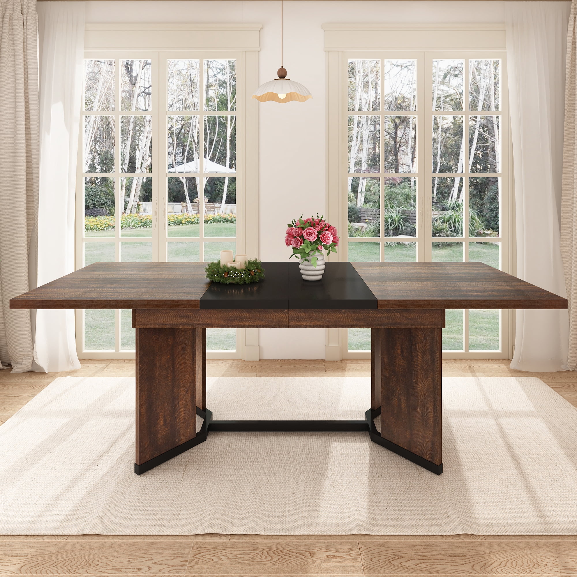 Blotout Extendable Dining Table, Rustic Brown, Rectangle, 59