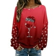 thumbnail image 1 of Hauts pour Femmes Décontractés à Imprimé de Noël, T-Shirt à Col Rond, Chemise à Manches Longues, Chemisiers Grande Taille pour Femmes, Rouge, 3TG, 1 of 5