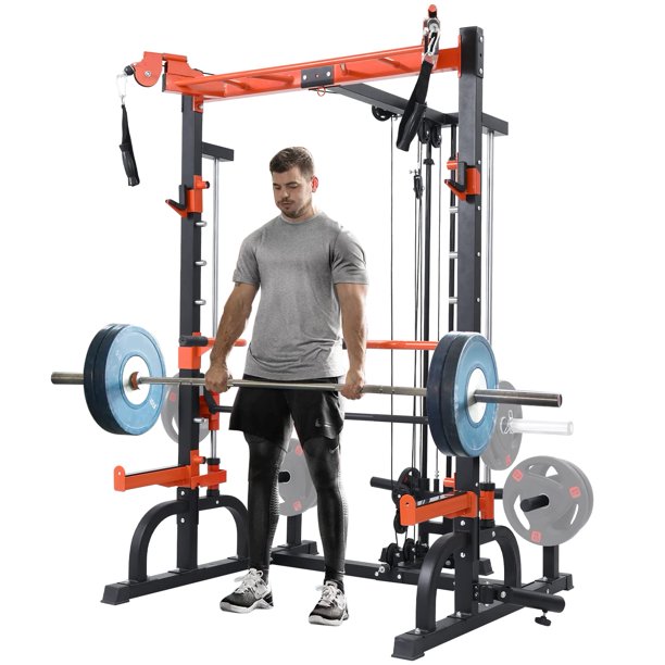 ELEVTAB Smith Machine Home Gym, MultiFunctional Power Rack with LAT