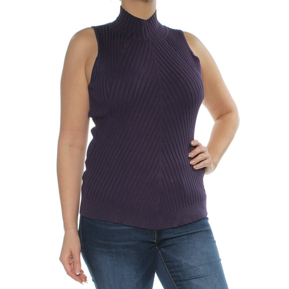 INC Womens Purple Sleeveless Turtle Neck Top L