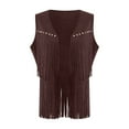 thumbnail image 6 of GEWSEY Women Tassel Vest 70s Hippie Cowgirl Western Suede Rivets Sleeveless Fringe Waistcoat Streetwear Outerwear (Brown, S), 6 of 7