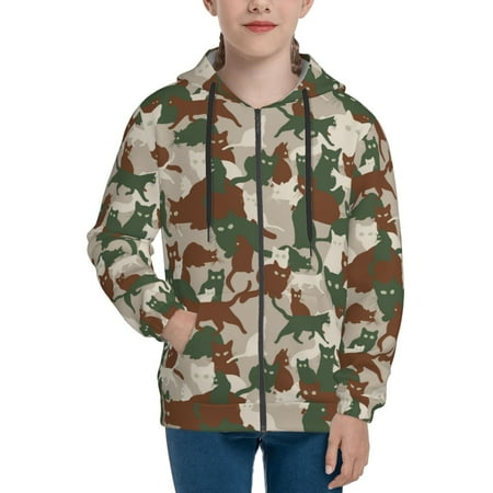 

Hoodies for Women Cool Cats Camouflage Long Sleeve Sweatshirt Drawstring Zip Up Hoodie with Pockets Teen Girl Clothes