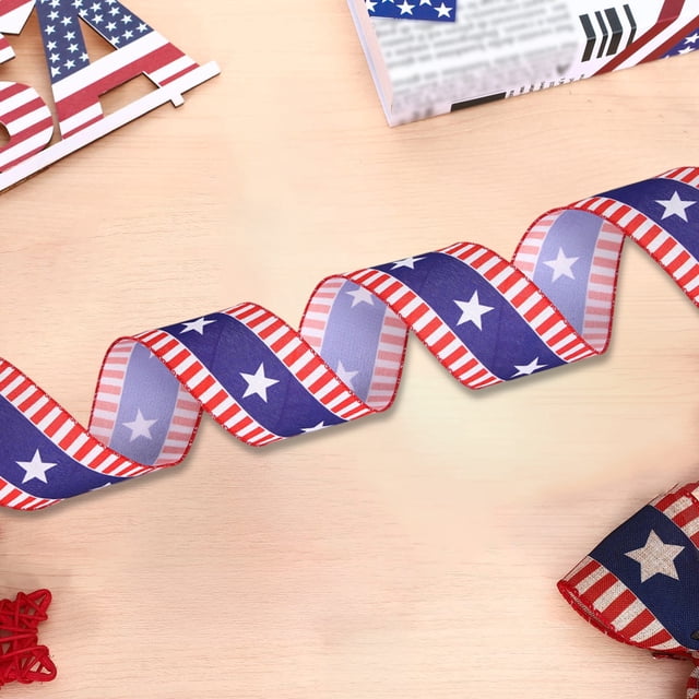 Faux Linen Ribbon, Usa Independence Day Theme Decoration Ribbon Home Party Decoration Supplies Usa Red White and Blue Star Faux Linen Ribbon