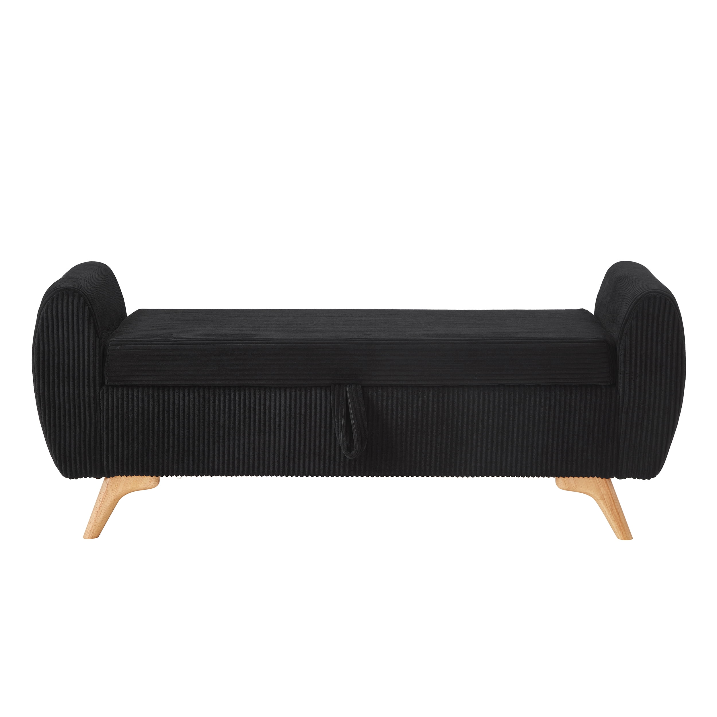 Storage Bed Bench 57 Inch, Corduroy Upholstered Bench with Flip Top Storage for Bedroom Hallway, Black