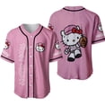 thumbnail image 5 of Traje de béisbol con estampado 3D de letras de Hello Kitty, jersey de manga corta, cuello redondo, cárdigan con botones, traje de bola fino, 5 of 5
