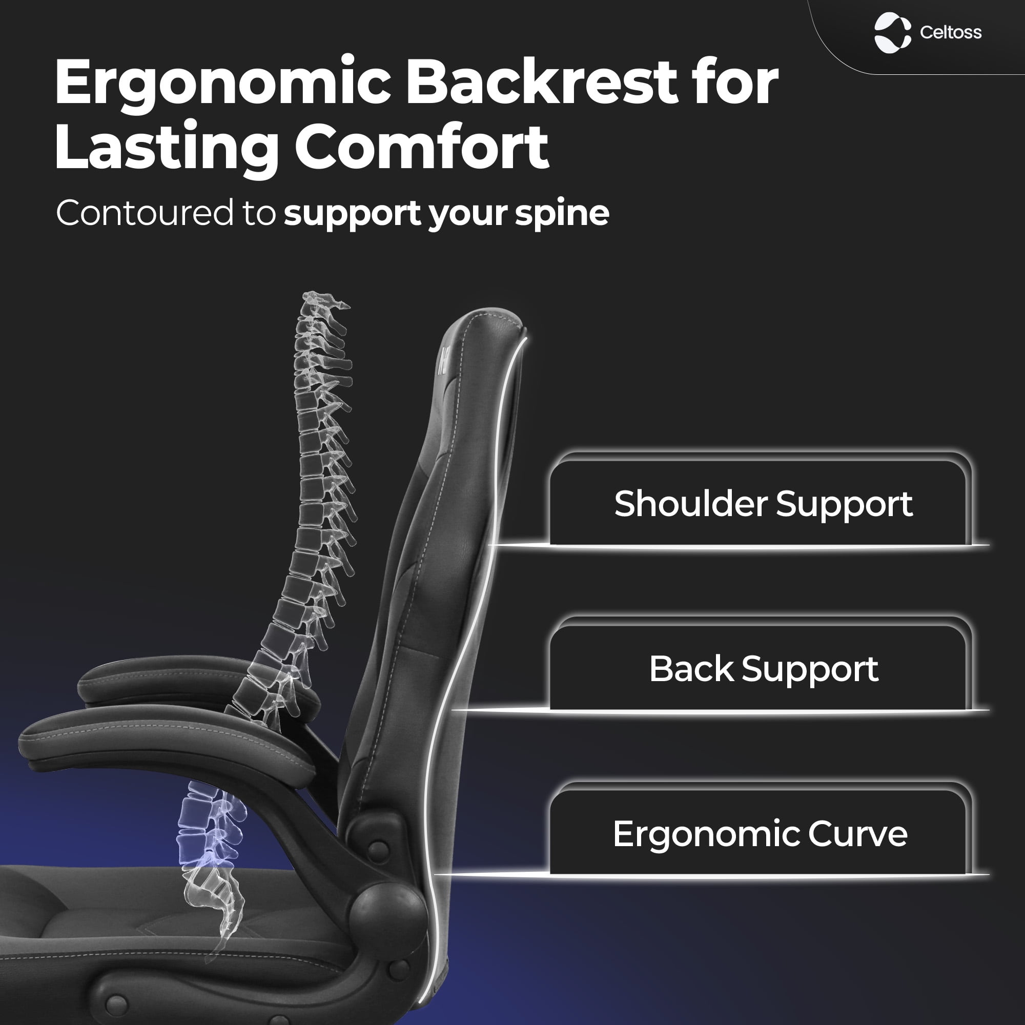 CELTOSS Gray Gaming Chair, Flip-up Armrest Computer Chair Ergonomic Office Chair PU Leather Desk Chair Executive Adjustable Swivel Task Chair