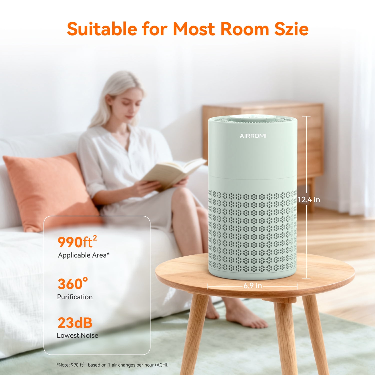AIRROMI Air Purifier for Home Bedroom Covers 990 Ft² - Hepa 3-in-1 Filter, with Aromatherapy, Night Light & Timer, Remove Smoke, Pet Dander, Odor, Dust,A2001 Green