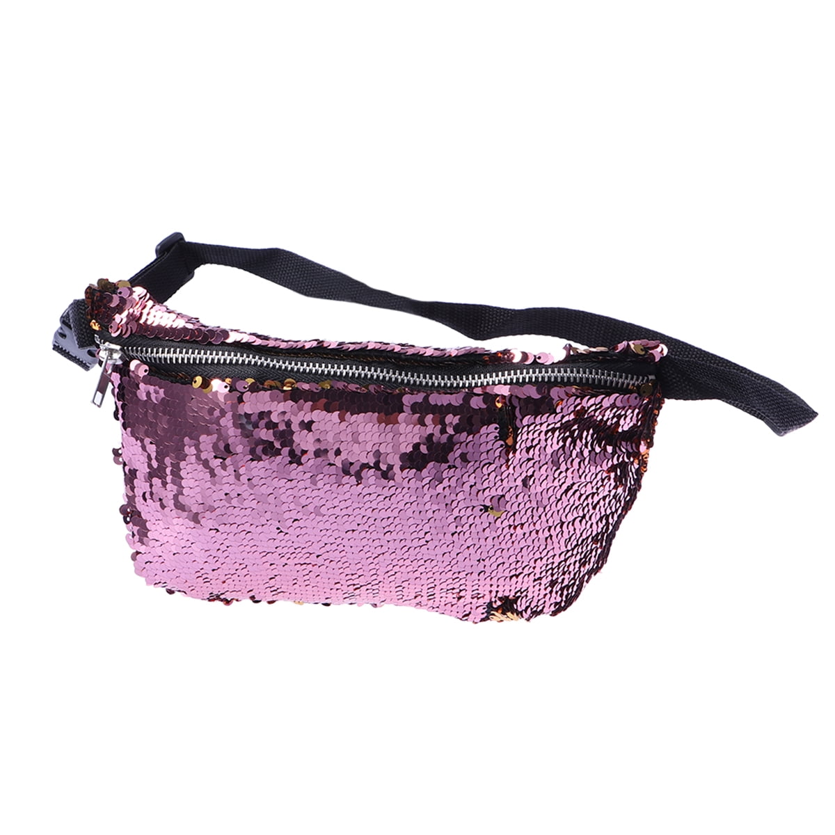 Double Color Sequins Waist Bag Casual Outdoor Sports Bag (Gold + Pink