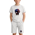 thumbnail image 3 of Afuyipoi Boys Girls Independence Day 2-Piece Lounge Set (4-14 Years) Soft Cotton Short Sleeve Flag Print Top and Active Shorts White 4T, 3 of 8