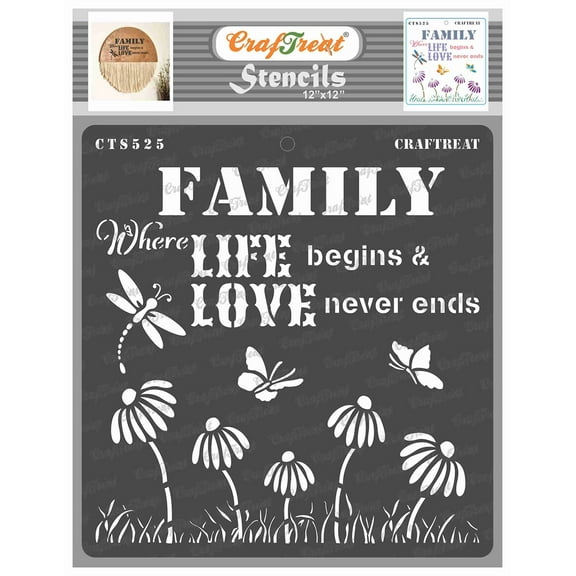CrafTreat Family Love Stencil for Painting and Crafting - 12"x12"