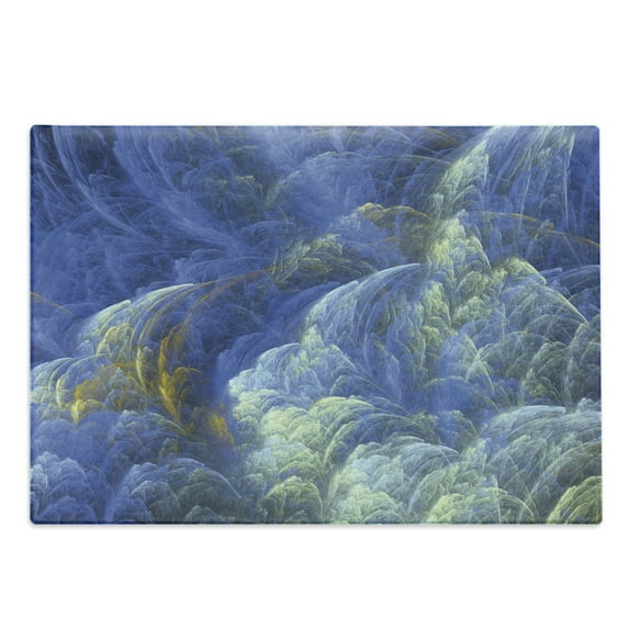 Fractal Cutting Board, Trippy Fantasy Shapes with Blurry Effects Mystic Plasma Pattern, Decorative Tempered Glass Cutting and Serving Board, Large Size, Blue Pale Yellow, by Ambesonne