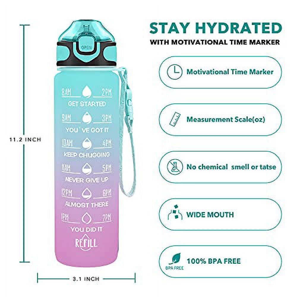 Enerbone 32 oz Water Bottle with Times to Drink and Straw, Motivational Drinking Water Bottles with Carrying Strap, Leakproof BPA & Toxic Free, Ensure