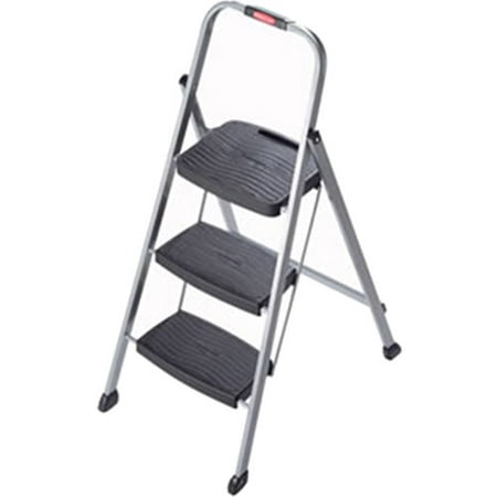 Rubbermaid 3-Step Steel Frame Stool with Hand Grip and Plastic Steps, 200-Pound Capacity, Silver Finish