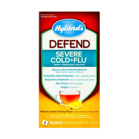 Hyland's DEFEND, Severe Cold+Flu Medicine, Natural Relief of Cold and Flu, Lemon & Honey Flavor, 6 Packets, 0.56 oz