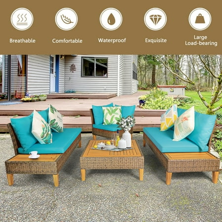 Gymax 4pcs Rattan Patio Sofa Set Outdoor Furniture W Turquoise Cushions Canada Gymax 4pcs Rattan Patio Sofa Set, Havertys Outdoor Furniture