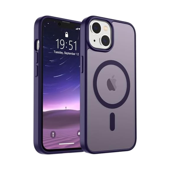 Magnetic for iPhone 14 Case & iPhone 13 Case (Compatible with MagSafe) (Military Grade Drop Protection) Slim Translucent Matte Shockproof Phone Cover,Dark Purple