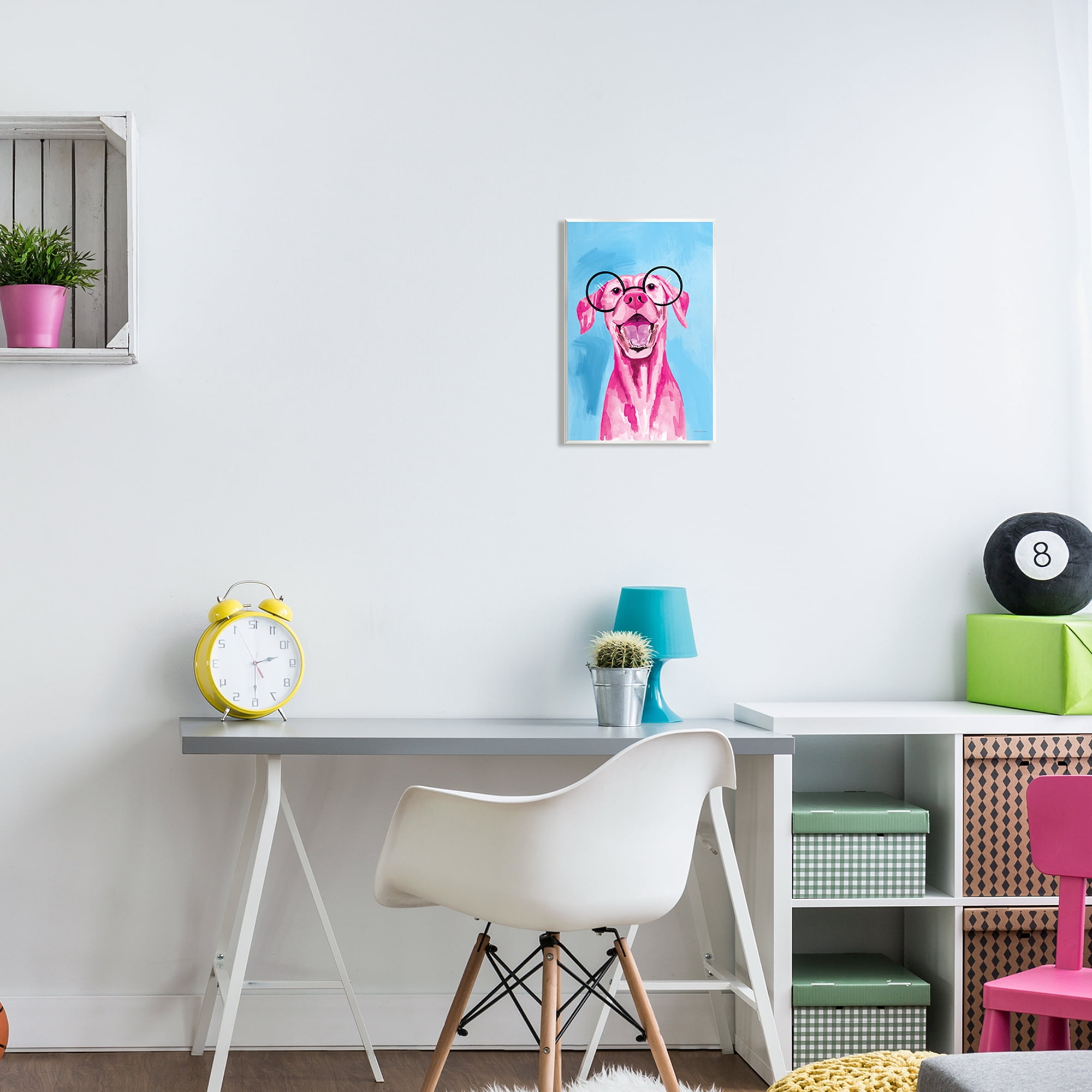 Stupell Industries Pink & Blue Happy Dog Animals & Insects Painting Unframed Art Print Wall Art, 10 x 15