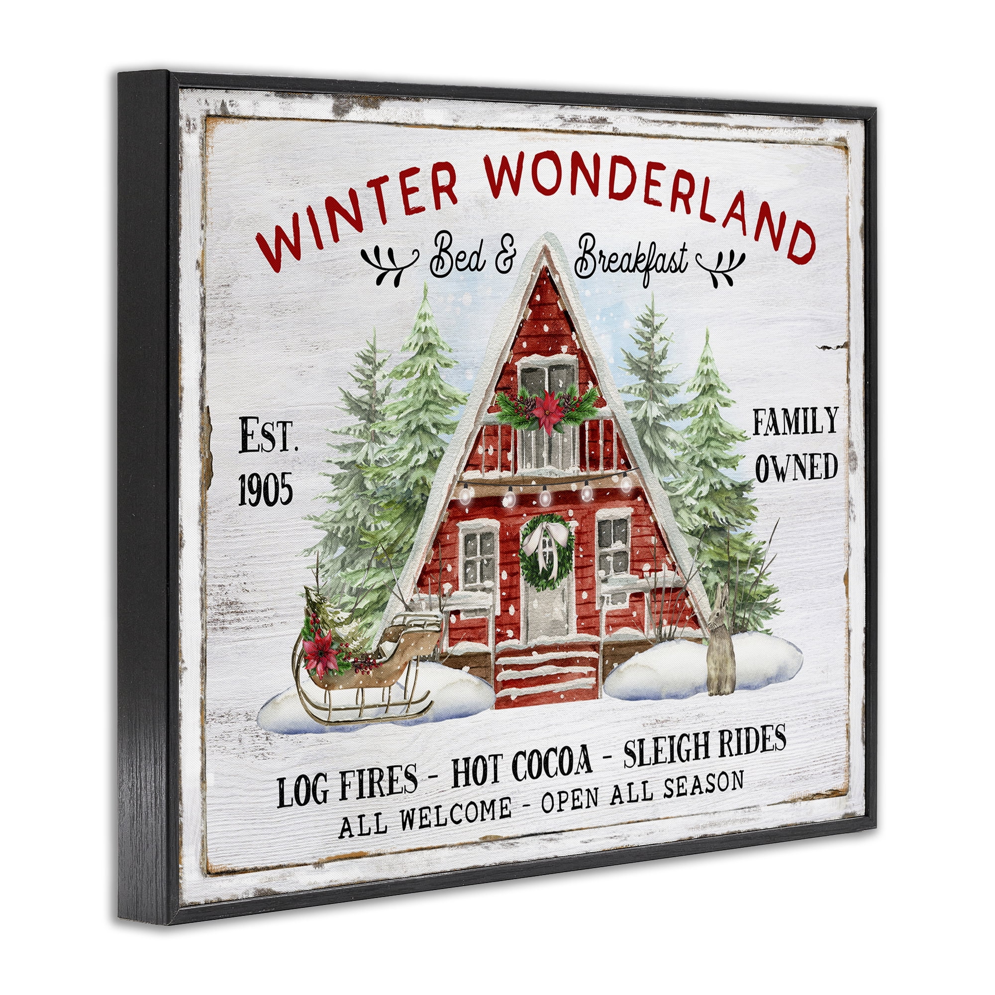 Stupell Industries Wonderland Christmas Cabin Holiday Painting Black Framed Art Prints Wall Art, 14 x 11