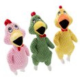 thumbnail image 1 of FELTECHELECTR 3 juguetes divertidos para perros con forma de pollo chillón, con sonido de pollito verde, para masticar y morder (rosa, verde y amarillo)., 1 of 6
