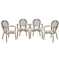 thumbnail image 2 of Emma + Oliver Set of Four Indoor/Outdoor Stacking Thonet Bistro Style Chairs with Arms, White & Navy PE Rattan Seat and Nat Bamboo Metal Frame, 2 of 15