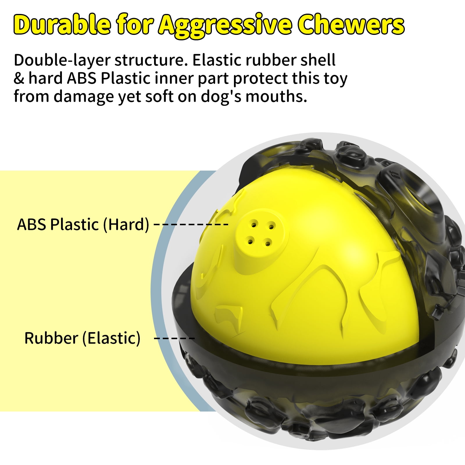 JoyBruko Dog Ball for Aggressive Chewers - Interactive Dog Toy Balls Fun Squeaky Giggle Sound to Keep Them Busy, Durable for Small Medium Large Breeds, Rubber Pet Chew Toys, Black & Yellow