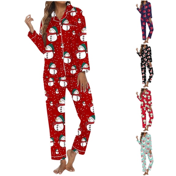 Yuhangmm Christmas Pjs Women Christmas Pajama Sets Flannel Long Sleeve Notch Collar Plaid Sleepwear A M