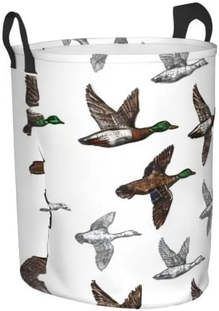 Duck Mallard Wild Bird Round Laundry Basket Dirty Clothes Hamper Waterproof Laundry Hamper Toy Cloth Storage Basket For Room Decor