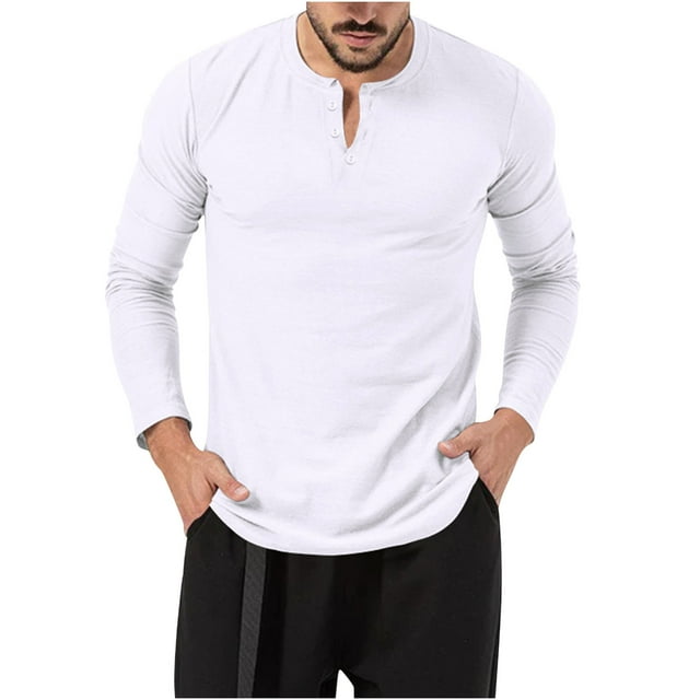 DPTALR Blouses et Chemises à Manches Longues pour Hommes, Col Rond, Boutons, Bouche Plate, Sport