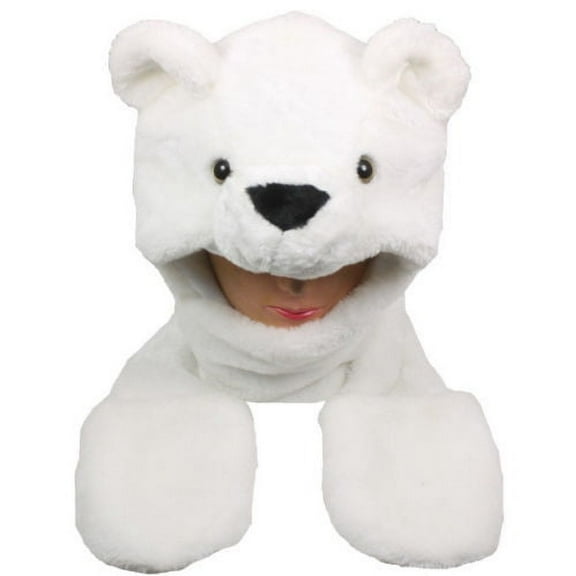 Plush Fleece Animal Hat POLAR BEAR with Mittens KIDS AND ADULTS OSFA USA