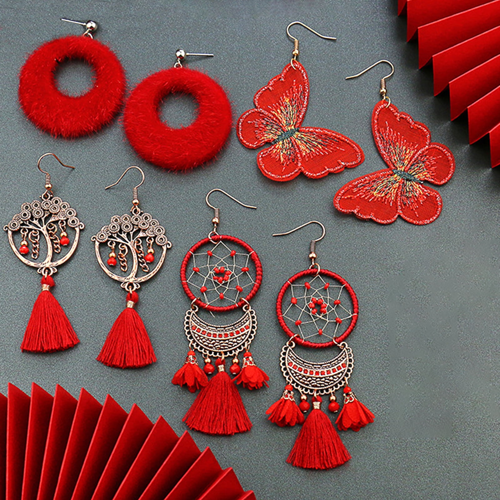 VEAREAR Earrings Drop Fashion Red Fringed Fashion Tassel Earrings for Girls - Walmart.com