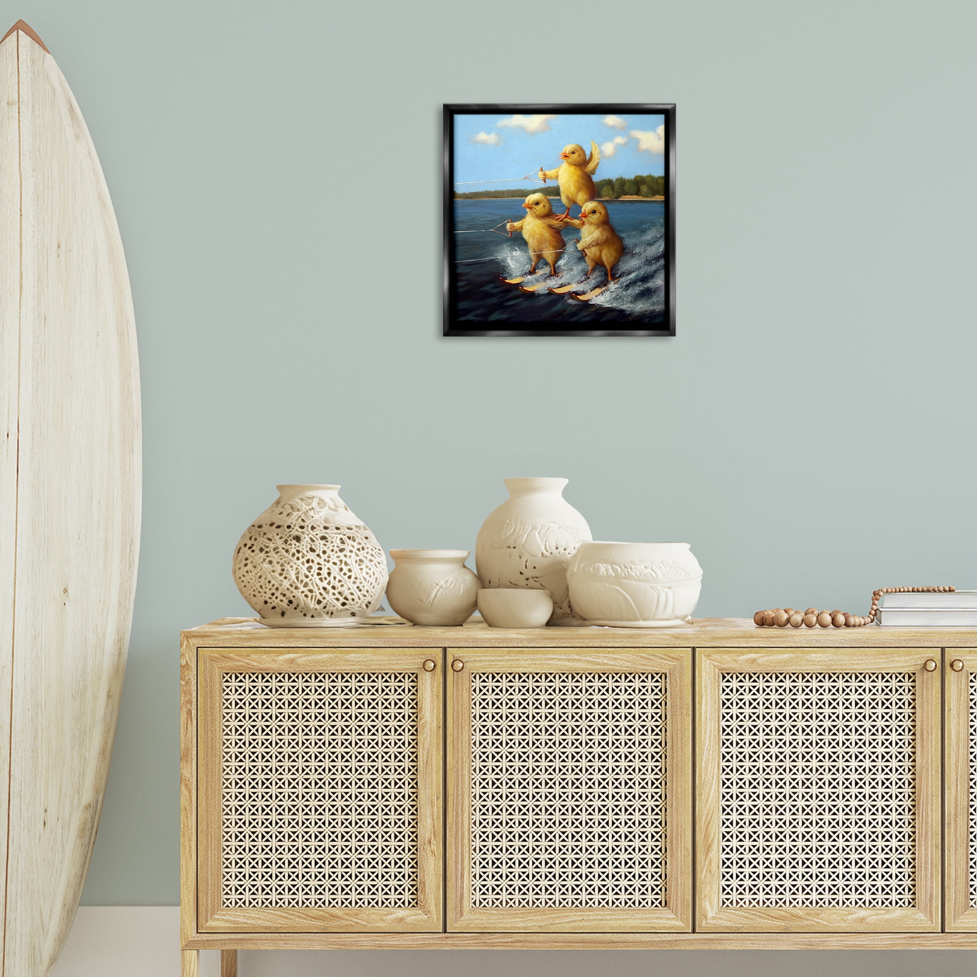 Stupell Industries Water Skiing Chicks Coastal Painting Black Floater Framed Canvas Art Print Wall Art, 18 x 18