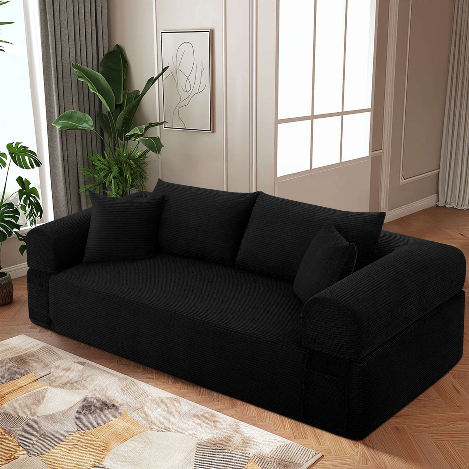 83" Modern Corduroy Loveseat Sofa,2-Seater Cloud Couch with Memory Foam and Spring Seat With Four Pillows,Deep Seat Sofa with Wide Armrests,No Assembly Couch in a Box for Bedroom,Living Room