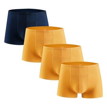 Clearance & Promo Men s 4PC Ice Silk Traceless Quick-Dry Loose Breathable Elastic Exercise Home Underwear Comfortable Flat Angle Briefs Holiday Gift Ideas|100%Polyester Yellow Sopatenor