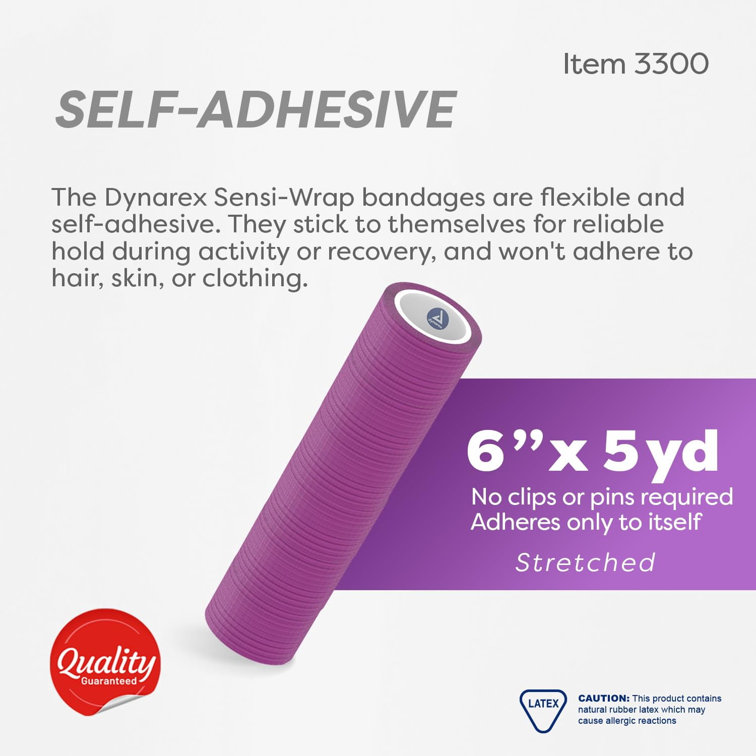 Dynarex Sensi-Wrap Self-Adhesive Bandages, 12-Pack, 6" x 5 yards, Purple, Latex, Colored Elastic Cohesive Athletic Tape, Tattoo Grip & Vet Wrap