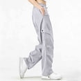 thumbnail image 4 of oiangi Womens Cargo Pants Elastic Waist Hiking Pants Lightweight Adjustable Drawstring Parachute Pants with Multi-Pocket Gray 2XL, 4 of 5