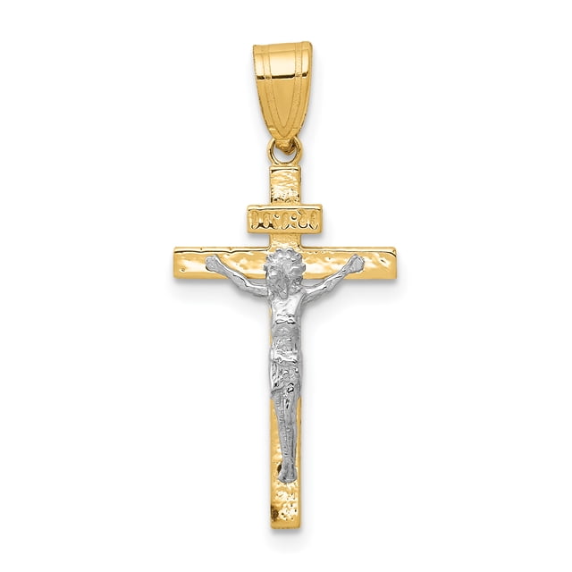 14k Yellow and White Gold Two-tone INRI Crucifix Pendant Length 30mm