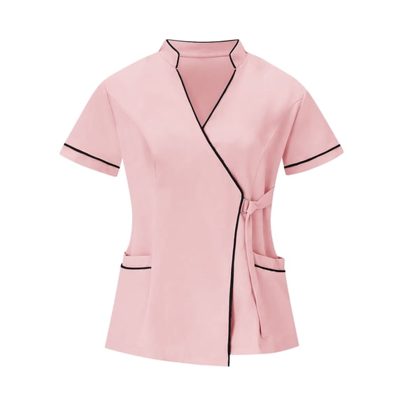 HongQid Scrubs Top for Women Mock Wrap with Pockets, Soft, 4-Way Stretch & Durable Fabric