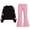 Watermelon Red, variant on Ixbnca Girls 2PCS Outfits Bow Long Sleeve Sweatshirts Pull on Flare Pants Lounge Clothes Size 5-15 Years