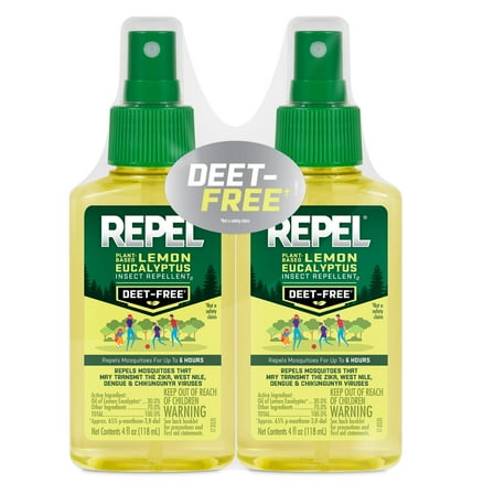 Repel Plant Based Lemon Eucalyptus Insect Repellent Spray, DEET-Free, 2 Pack, 4 Ounces