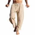 thumbnail image 3 of Men Loose Casual Drawstring Waist Pants, Trousers, Joggers With Pockets Elastic Waist Breathable Lightweight Quick Dry For Beach Hiking Workout Summer Daily Cotton Linen Blend, 3 of 9