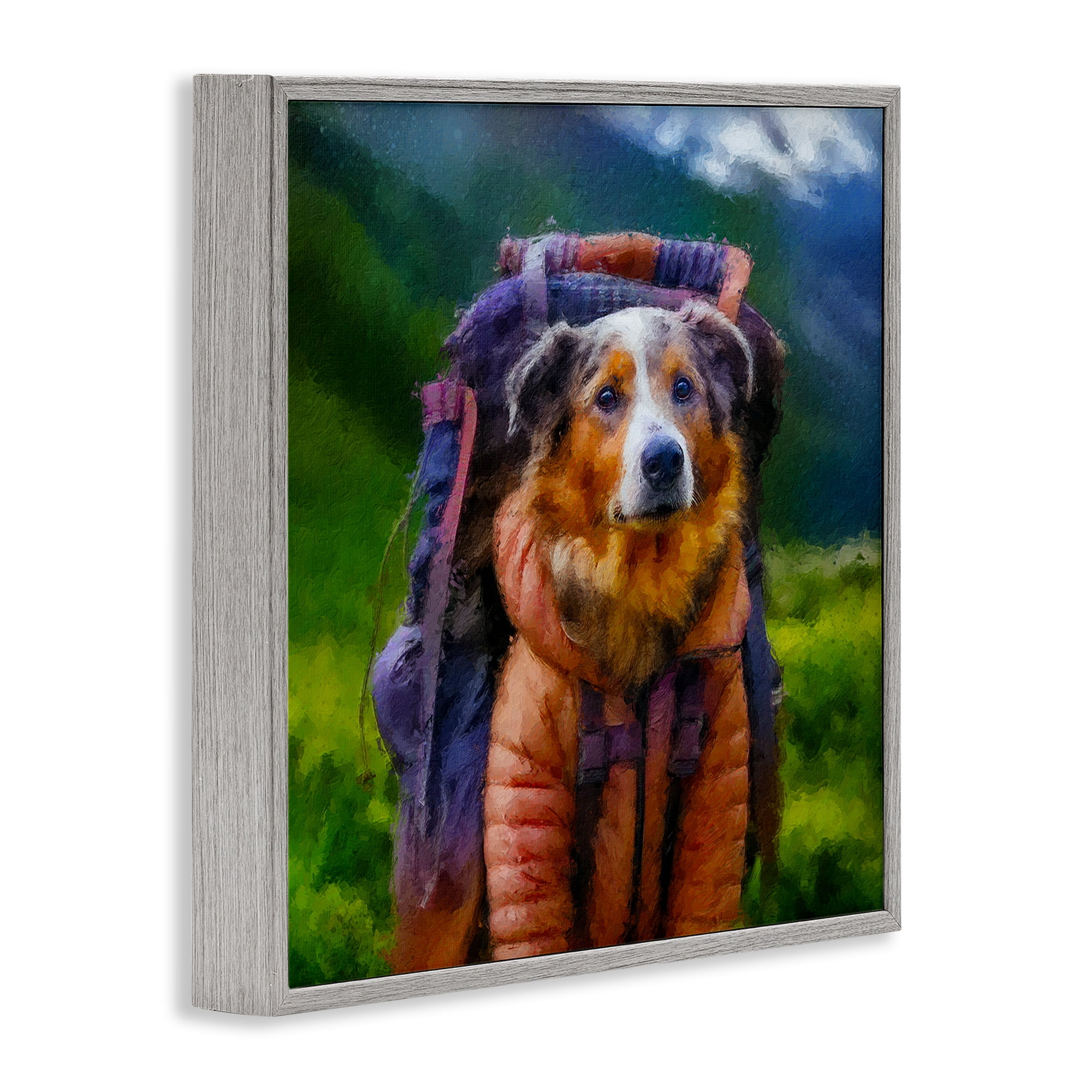 Stupell Industries Backpacking Hiker Dog Gray Framed Giclee Art, design by Sean Parnell