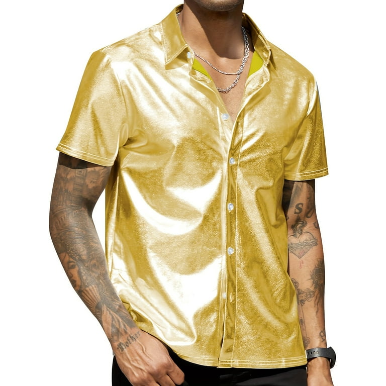 gold dress shirt near me Men's Gold Paisley Shirt