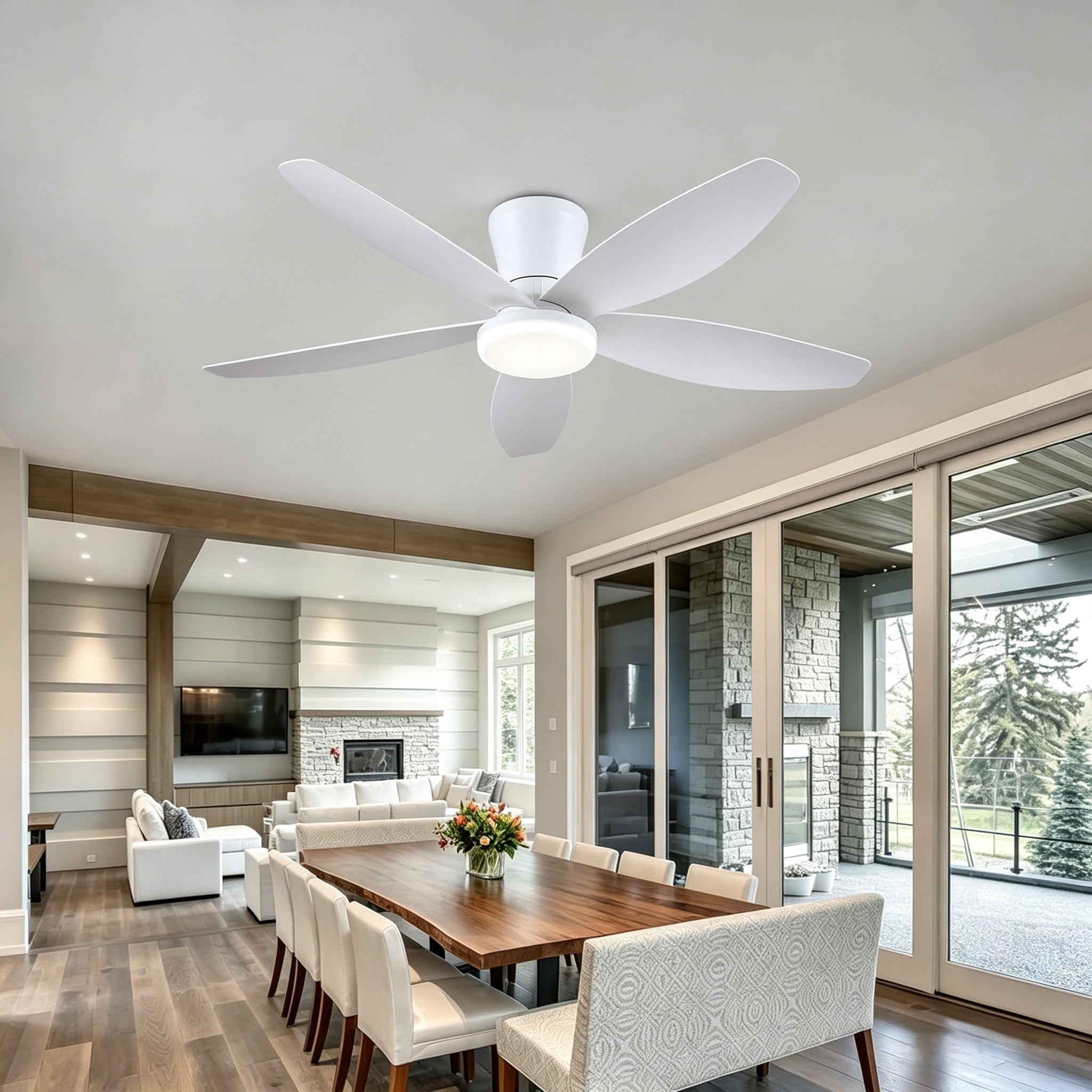 PHORUS 36" Low Profile Ceiling Fan with LED Light, Quiet DC Motor, Remote & App Control, Flush Mount Fan for Bedroom, Small Rooms and Apartments,White